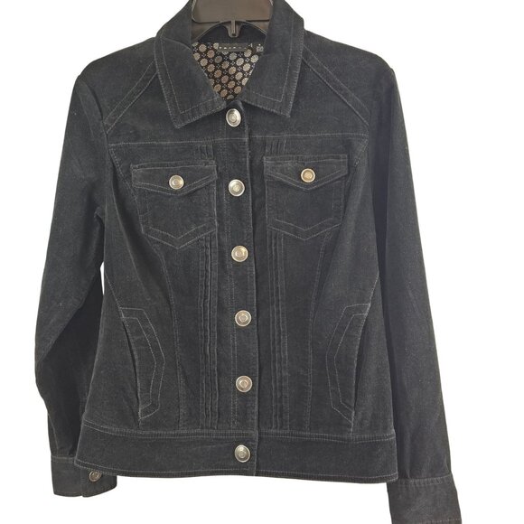 Womens Dark Academia Fall Layering Boho Y2K Western Fashion Black Denim Jacket S - Picture 3 of 15